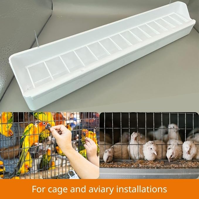 2GR White Bird Feeder with Removable Grill 2 Pack - Clean Feeding Solution for Cages and Aviaries with No Mess for Canaries, Lovebirds, Cockatiels, Parakeets and Small Parrots