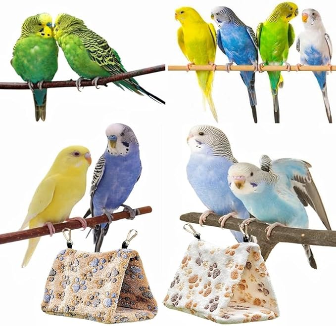 2 Pack Bird Nest Plush Snuggle Bird Hammock Hanging Bird Cave Parrot Sleeping Bed Shed Hut Hanging Tent for Budgies Finch Parakeet Cockatiel Cockatoo Lovebird-Foot Pattern (Brown&White)