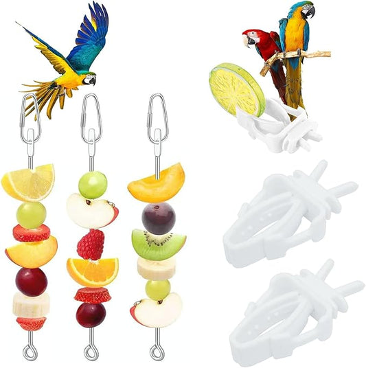 Zorfeter 6 PCS Bird Food Treats Skewer, Parakeet Hanging Food, Stainless Steel Fruit Vegetable Stick Holder for Cockatoo Cockatiel Cage/Treating Tool