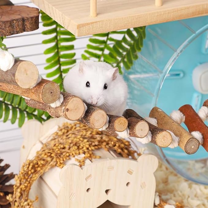 Joyzan Rope Ladder Bird Toy, Wood Stairs Climbing Activity Attachment Natural Wooden Step Swing Hanging Chewing Pet Bridge Cage Birdcage Lovebirds Rodent Parakeet Parrot Cockatiel Gecko Hermit Crab
