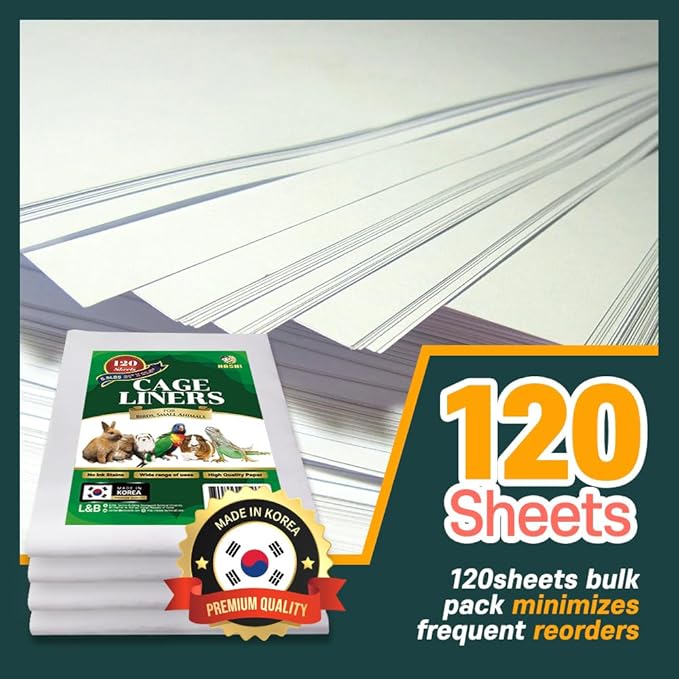 HA SHI 120 Sheets Bird Cage Liners, 31 x 21.5 Inches Pre-Cut Ink-Free Unprinted Newsprint Paper for Parrots and Small Animals
