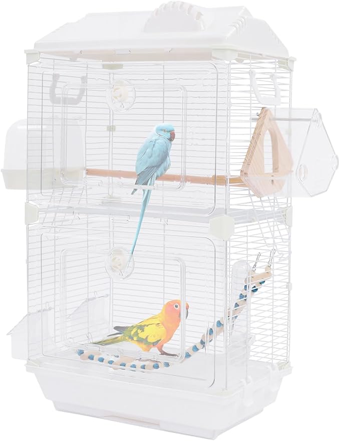 Large Bird Cage, 15.74×11.02×27.95In Wrought Iron Bird Cage, Spacious Flight Cage with Pull-Out Chassis, Modern Pet Habitat for Budgies Canaries and Small Birds (White)