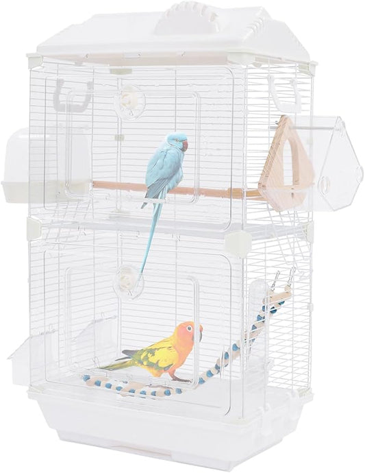 Large Bird Cage, 15.74×11.02×27.95In Wrought Iron Bird Cage, Spacious Flight Cage with Pull-Out Chassis, Modern Pet Habitat for Budgies Canaries and Small Birds (White)