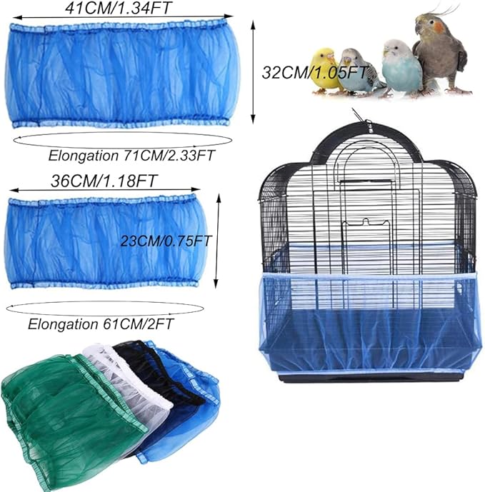 SKYPRO Universal Mesh Bird Cage Cover Shell Skirt Net Easy Cleaning Seeded Catcher Guard Bird Cage Stretchy Mesh Parrot Bird Cage Net(Large,Blue)