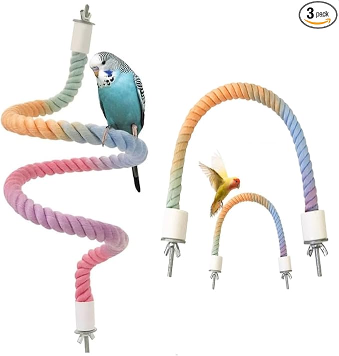 3 PCS of Bird perches Gradient Ropes, Used as Climbing Ropes for Parrot Cages, Rope Perch with Double Bird cage Swing Toy- Swing