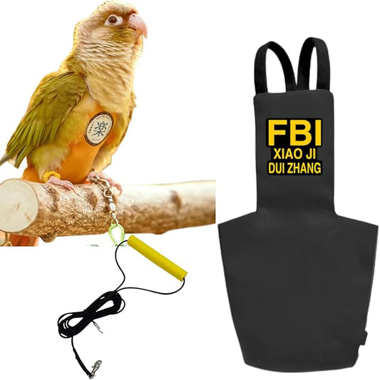MANON ROSA Bird Diapers Leash Set Washable Reusable Handmade Flight Suit Waterproof Inner Layer - Protective Parrot Nappy Clothes Parakeets Macaws Budgies Canaries (Black2,Sun Conure)