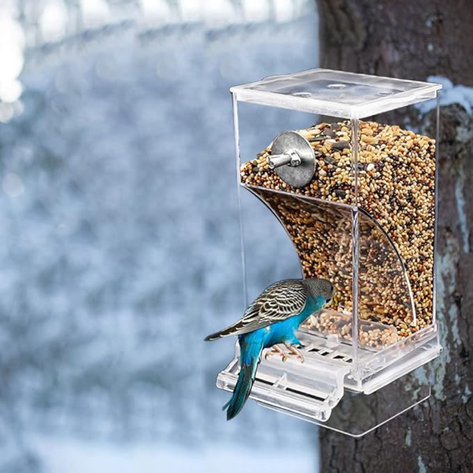Automatic Bird Feeder,Birds Cage Accessories,No Mess for Cage Inside Birds Stuff Cage,Acrylic Transparent Seed Food Container for Small Brids Cockatiel Budgerigar