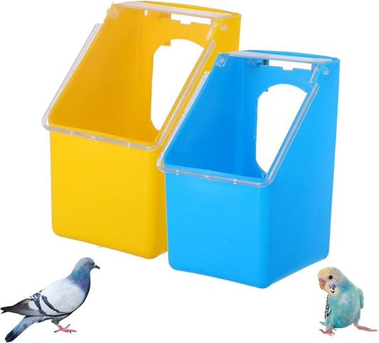 Hanging Pigeon Feeder with Lid – 5.51 x 3.34 x 3.14 in Plastic Food & Water Dispenser, Space-Saving Cage Mount, No-Waste Feeding for Pigeons, Doves, Quail, Cockatiels
