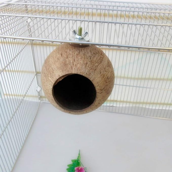 MOMU Parrot Nest Natural Coconut Shell House Cage Feeder Parakeet Birds Squirrel Hamster Toys Pet Breed Decoration Supplies Pendant