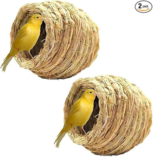 Hamiledyi Bird Nest Grass Bird Hut Outdoor Hanging Birdhouse Canary Nest Chickadee House Wren Nest Fiber Roosting Pocket for Parakeet Parrot Cockatiel Finch