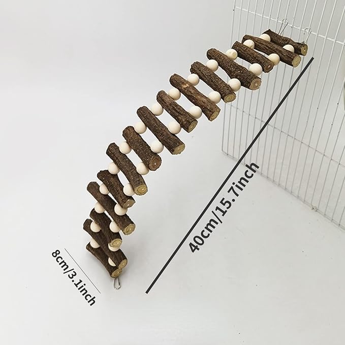 Bird Wooden Ladder Bridge, Ladders Swing Chewing Toys, Hanging Pet Cage Accessory, Perch Training Toys for Parrot Budgies Cockatiels Parakeet (Log Wood Irregular 15 Step) (BL1)