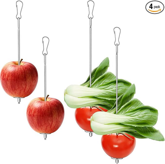 4PCS Bird Cage Food Holder, Stainless Steel Bird Feeder for Cage with Hook, 22cm/17cm Parrot Fruit Skewers, 2 Sizes Hanging Foraging Toy for Macaw Parakeet Parrot Budgie