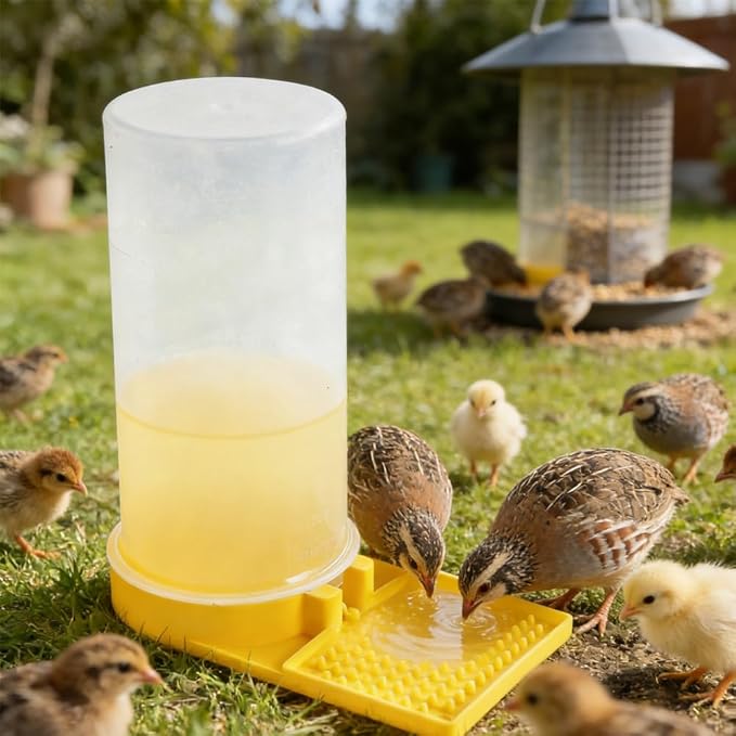 Large Capacity Quail Water Feeder with Small Cleaning Brush,Button Quail Supplies for coturnix cage,Baby Chick Water Feeder for Poultry Starter,Universal for Baby Chicks/Baby Birds