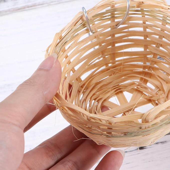 Ipetboom Birdcage 5Pcs Bird, Bamboo Cage with Hook Finch Hut House Hatching Breeding Cave for Canary Swallow Finch Parakeet Cockatiel, 10x10x6cm House