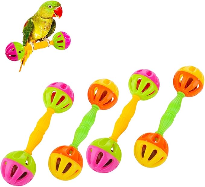 DQITJ 4 Pack Bird Barbell Dumbell Foot Toy for Small Bird Parrot Green Cheek Parakeet Cockatiel Conure Love Birds