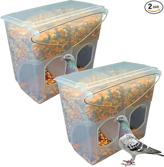 Automatic Pigeon Bird Feeder Water, 2 Pack Plastic Feeder Water Dispenser Drinkers for Cage, No Mess Hanging Parrot Food Feeding, Cage Accessories for Parakeet Quail Bird Chicken (2 Hole - Iron Wire)
