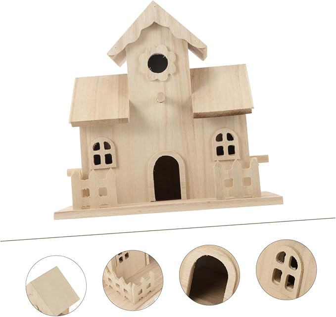 SUPVOX Solid Wood Bird Nest Hanging House 7.87X4.92X7.87 Inch Wooden Birdhouse for Garden Indoor Outdoor Decor Cozy Nest for Small Birds and Pets