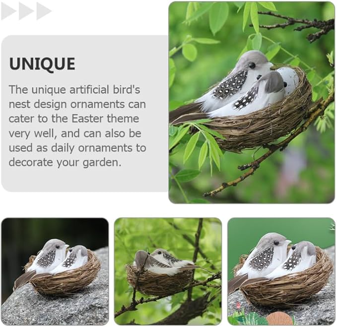 3 Set Artificial Bird Nest with Foam Eggs Simulated Twig Birds Nest Decoration for Easter Garden and Home Ornament