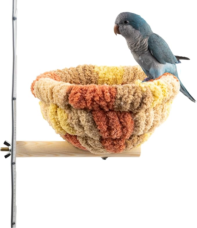 Birdcage Stand with Warm Nest, Natural Wood Perch Toys for Small Parrot Parakeets, Lovebirds, Cockatiels (Orange)