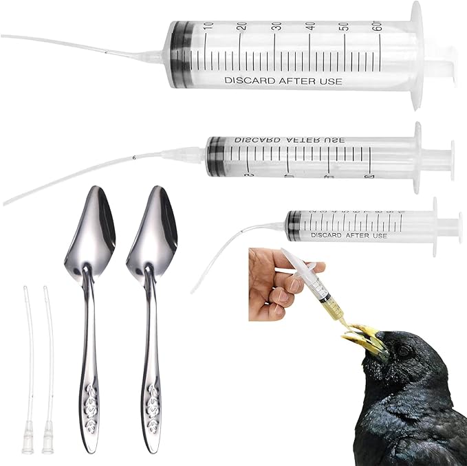 Baby Bird Feeding Syringe Set, Pet Parrot Milk Feeding Syringe with Tubes, Parrot Feeding Tubes Measuring Tools for Feeding Pets Scientific Industrial Labs… (10ml+20ml+ 60ml +2 spoons)