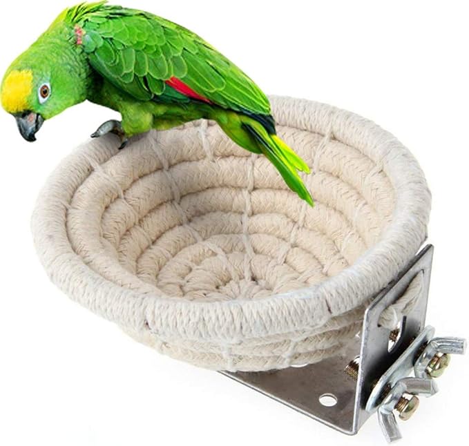 Handmade Cotton Rope Weave Bird Breeding Nest and Small Parrot Cage Hatching House Hut Nesting Box for Budgie Parakeet Cockatiel Parakeet Conure Canary Finch Lovebird