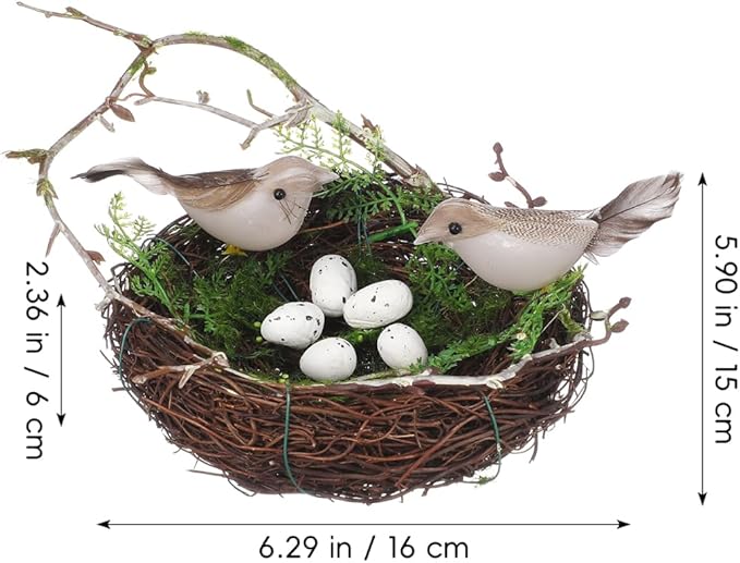 Hemoton 6" Bird's Nest with 5 Artificial Foam Eggs, Natural Swallow Rattan Birds Nests for Crafts, Natural Easter Decorations for Home Garden Party, Nido De Pajaros