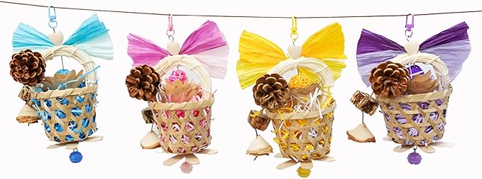 Bird Toys Foraging Shredder Hanging Toys Rope Perch with Bell Parakeet Toy Parrot Swing Climbing Standing Toys Bird Cage Accessories for Conure Cockatiel Budgies Lovebird, Yellow