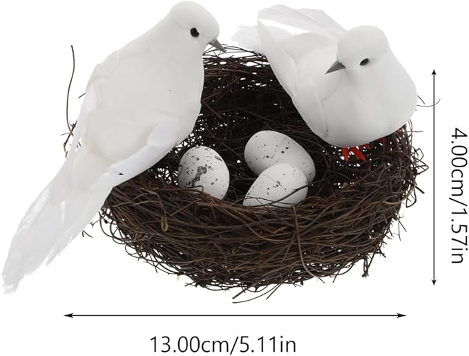 ibasenice Simulated Bird Nest Decoration with Eggs Lightweight Artificial Birds Nest for Garden Outdoor Christmas Festival Ornament 5.07X5.07X1.56 Inches