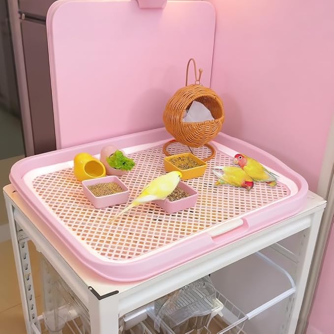 Bird Feeding Table Large Birdkeeping Station Birdcage Accessories for Bird Parrot Parakeet Budgies Cockatiel Lovebird (Pink)