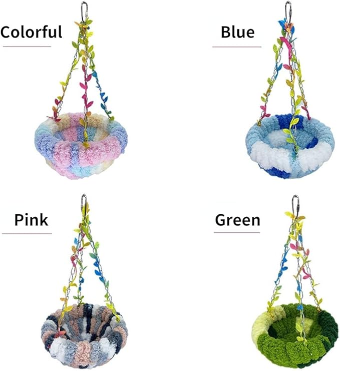 Bird Hammock Winter Warm Parrot Nest Bed Plush Snuggle Pet Cave Hammock Toy Parrot Cage Accessories (Colorful,S)