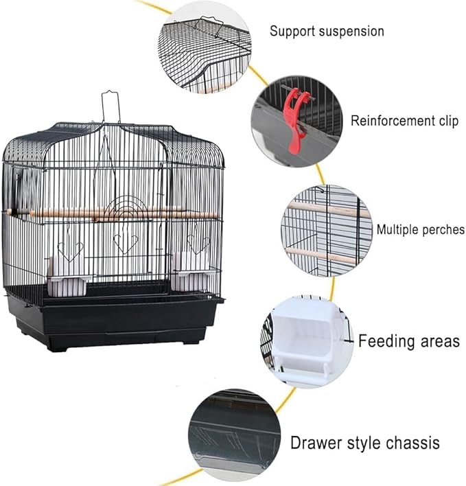 GarveeHome Small Bird Cage with Wheels, Parakeet Cage, Bird Carrier for Parakeets, Canaries, Lovebirds, Small Quaker, Cockatiels, Budgie, Green Cheek (20in Blcak)