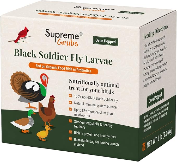 Natural Black Soldier Fly Larvae for Chickens, 85X More Calcium Than Mealworms-High Protein Grub Food Chicken Treats for Hens, Probiotic-Rich Chicken Feed, Calcium-Dense Bird Treat 5lb