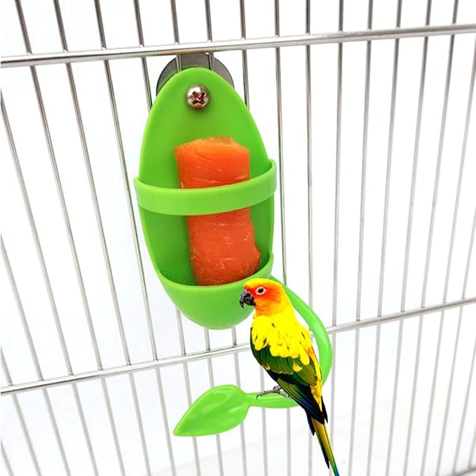 Finches Conure Cockatiel Pet with Standing Rack Plastic Fruit Vegetable Holder,Bird Supplies Food Container, Parrot Feeder
