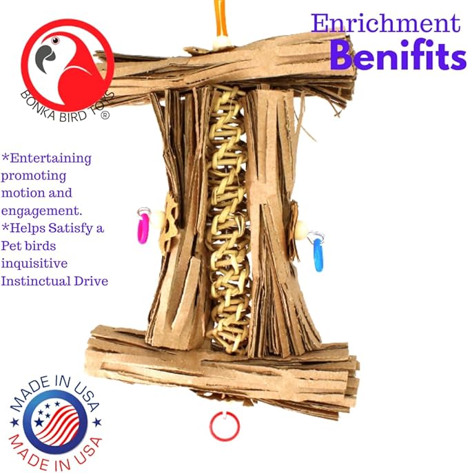 Bonka Bird Toys 1547 Natural Helix – Shreddable Bird Toys for Parakeets, Conures & Cockatiels – Natural Chewing & Foraging Bird Toy – Small Bird Enrichment Toy