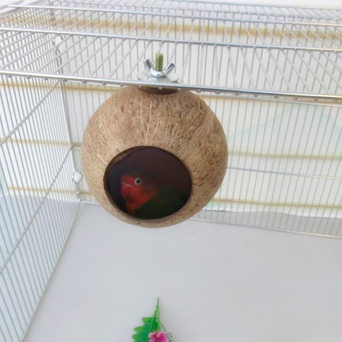 MOMU Parrot Nest Natural Coconut Shell House Cage Feeder Parakeet Birds Squirrel Hamster Toys Pet Breed Decoration Supplies Pendant