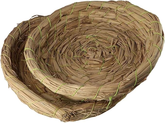 Kopida 2PCS Handmade Woven Flat Base Straw Bird Nest Parrot Bed Breeding Nest Hatch House Cage for Dove, Pigeon, Parrot, Rabbits, Hamster