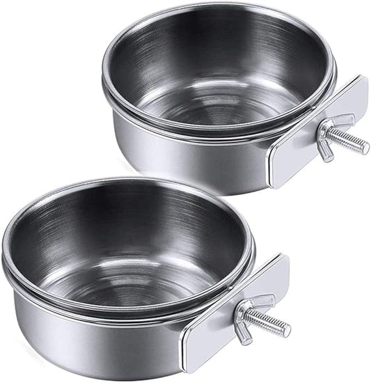 PINVNBY Parrot Feeding Cups Birds Food Dish Stainless Steel Parrot Feeders Water Cage Bowls with Clamp Holder for Cockatiel Conure Parakeet Macaw Small Animal (2PCS, Size: M)