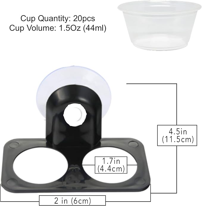 Crested Gecko Dual Feeding Ledge, Space Saving, Maximizes Floor Area, Feed Betta Fish Bloodworm, Window Bird Feeder, 20 Reusable Transparent Food and Water Cups