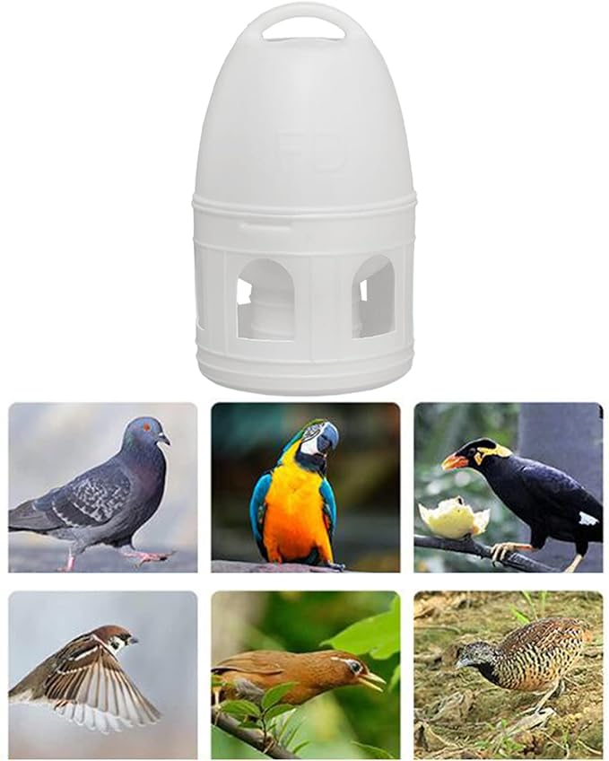 Pigeon Water Dispenser, Large Capacity Bird Water Drinker, Quail Automatic Feeder with Handle Water Pot Container, White 3L