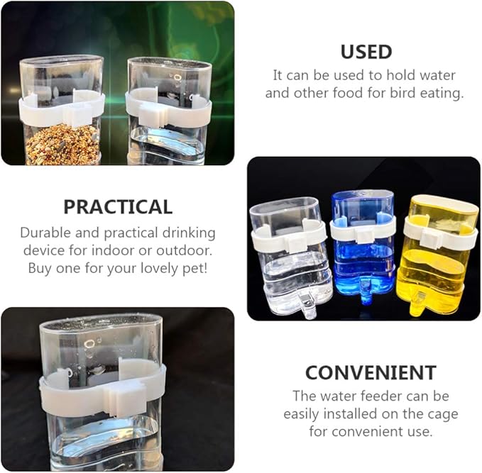 12Pcs Automatic Bird Feeder Plastic Parrot Fruit Vegetable Holder Bird Clear Food Water Container Perch Cage Accessories for Wild Birds Cockatiel Parakeet Blue Yellow