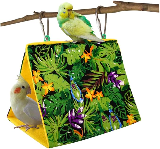 KAMA BRIDAL Bird Nest Hanging Cage Tent for Small Pets Parrot Hammock Parakeet Myna Pigeon Parakeet Lovebird Nest Perch Stand Swing (S, Rainforest)