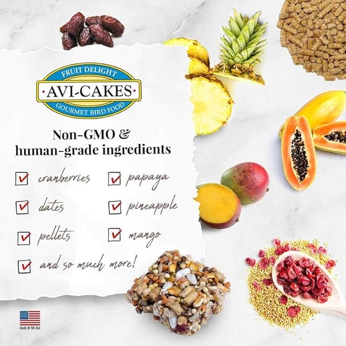 LAFEBER'S Fruit Delight Avi-Cakes Pet Bird Food, Made with Non-GMO and Human-Grade Ingredients, for Cockatiels Conures Parakeets (Budgies) Lovebirds (8 oz Pack of 2)