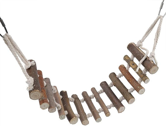 Bird Cage Ladder, 24 x 3.9in Bird Bridge, Wooden Rope Ladder Bird Toy with Metal Hooks for Budgie, Lovebirds, Cockatoo and Other Small Sized Animals