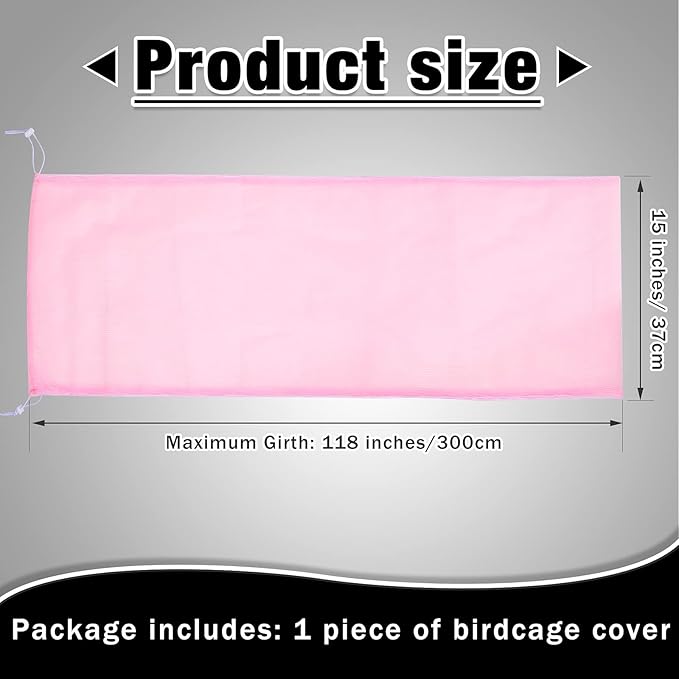 Shappy Large Bird Cage Seed Catcher,Bird Cage Cover Net Skirt Guard,Adjustable Soft Airy Mesh Net for Parrot Parakeet Macaw(118 x 15 Inch/ 300 x 37 cm,Light Pink)