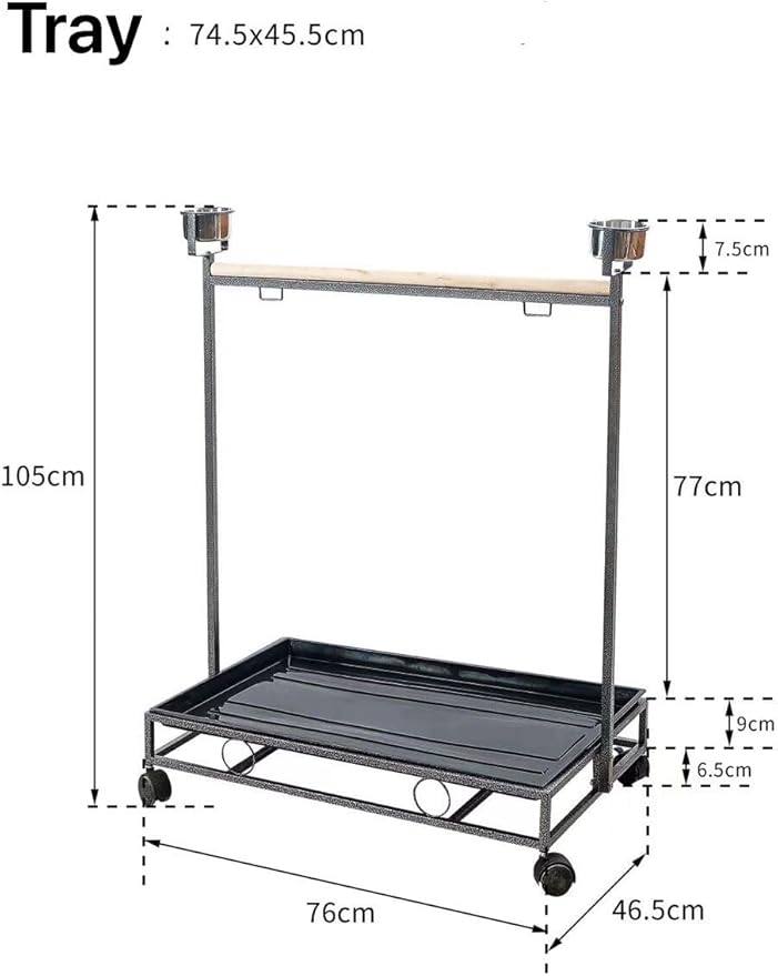 41" Large Amazon Cockatoo Parrot Bird Play Stand Gym Play Ground Rolling Stand. (Silver Black)