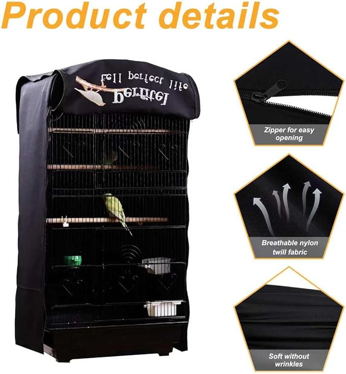 Bird Cage Cover(Black) Good Night Birdcage Cover Black-Out Birdcage Cover Durable Breathable Washable Material… (18.1Lx14.1Wx36H)