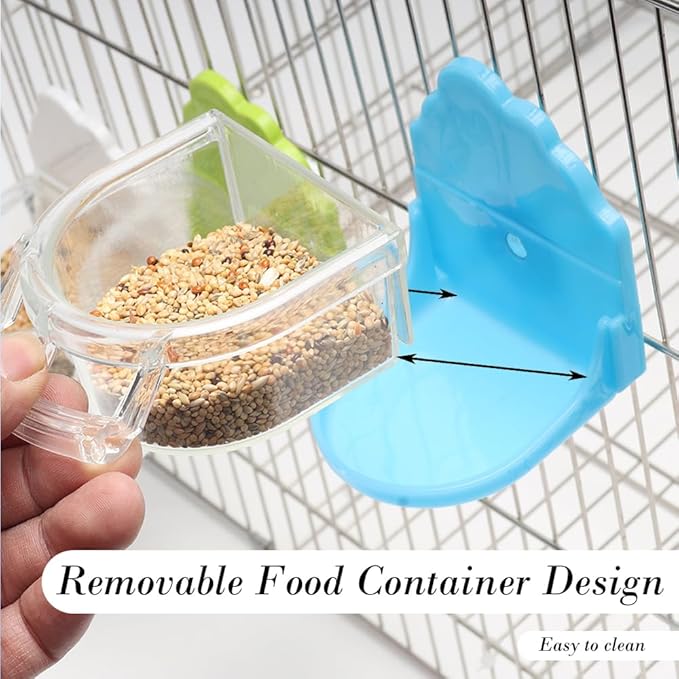 2 Pack Bird Detachable Bowl Plastic Food Cup Convenient Hanging Feeder for Small Bird Cockatiel Lovebird Canary Finch Parakeet Budgie (Green and Blue)