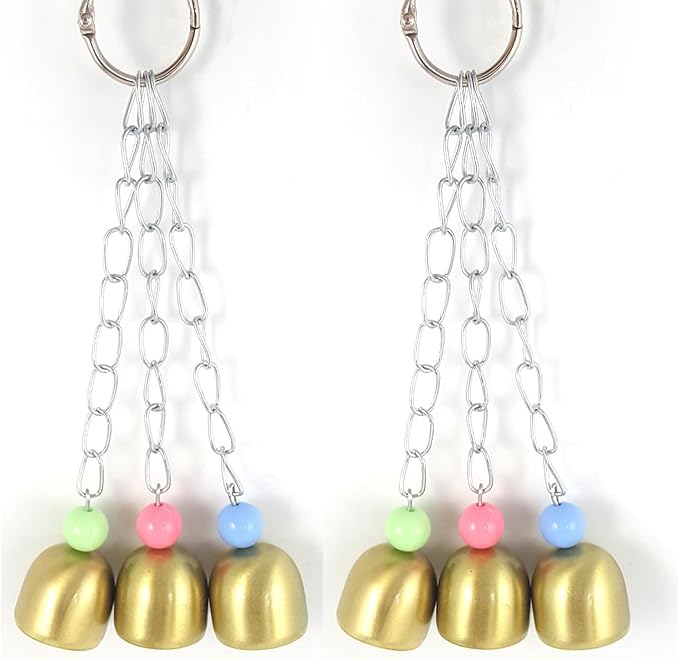 2 Pack Pet Parrot Bell Toy, 6Pcs Stainless Steel Hanging Bells Bird Chewing Toy for Bird Parrot Conure Cockatoo Macaw African Grey Parakeet Cockatiel Lovebird Finch Cage