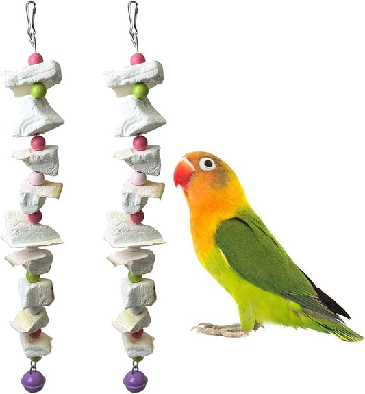 PINVNBY 2 Pack Bird Toys with Cuttlebone Calcium Parakeet Chewing Toy Hanging Bird Beak Grinding Stone Cage Accessories for Parrot Budgie Lovebird Cockatiel (Small)