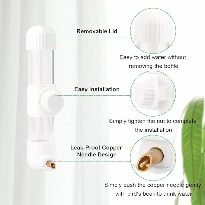 Hypeety 9.4 Fl Oz Leak-Proof Bird Water Bottle for Cage Clear No Spill Automatic Parrot Water Dispenser with Spring Valve for Small Parrots Budgies Finches Cockatiels Lovebirds (White, 9.4 oz/280 ml)
